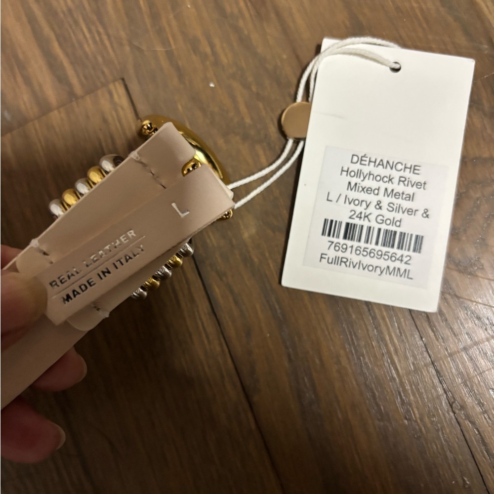 DÉHANCHE Hollyhock Rivet Mixed Metal Belt, Size L Ivory & Silver & 24K Gold NWT - Picture 7 of 9